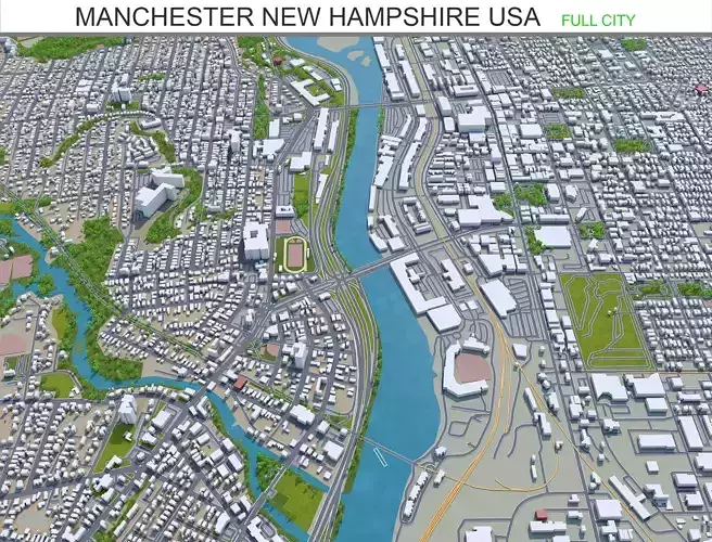 Manchester New Hampshire USA 30km Low-poly 3D model