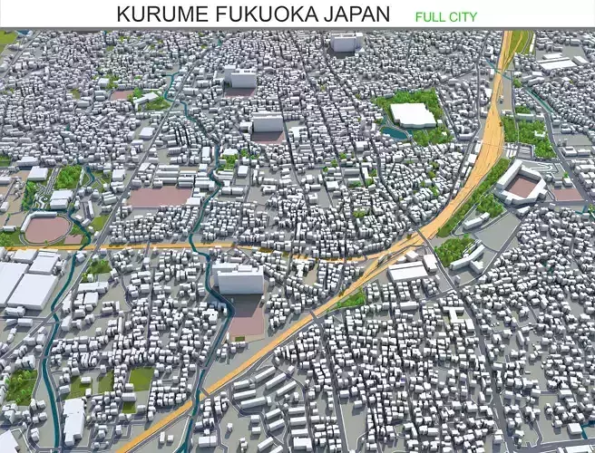 Kurume Fukuoka Japan 50km Low-poly 3D model