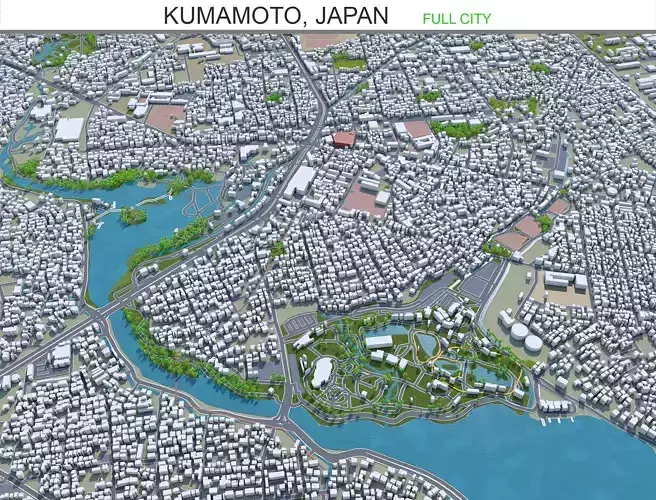 Kumamoto Japan 40km Low-poly 3D model