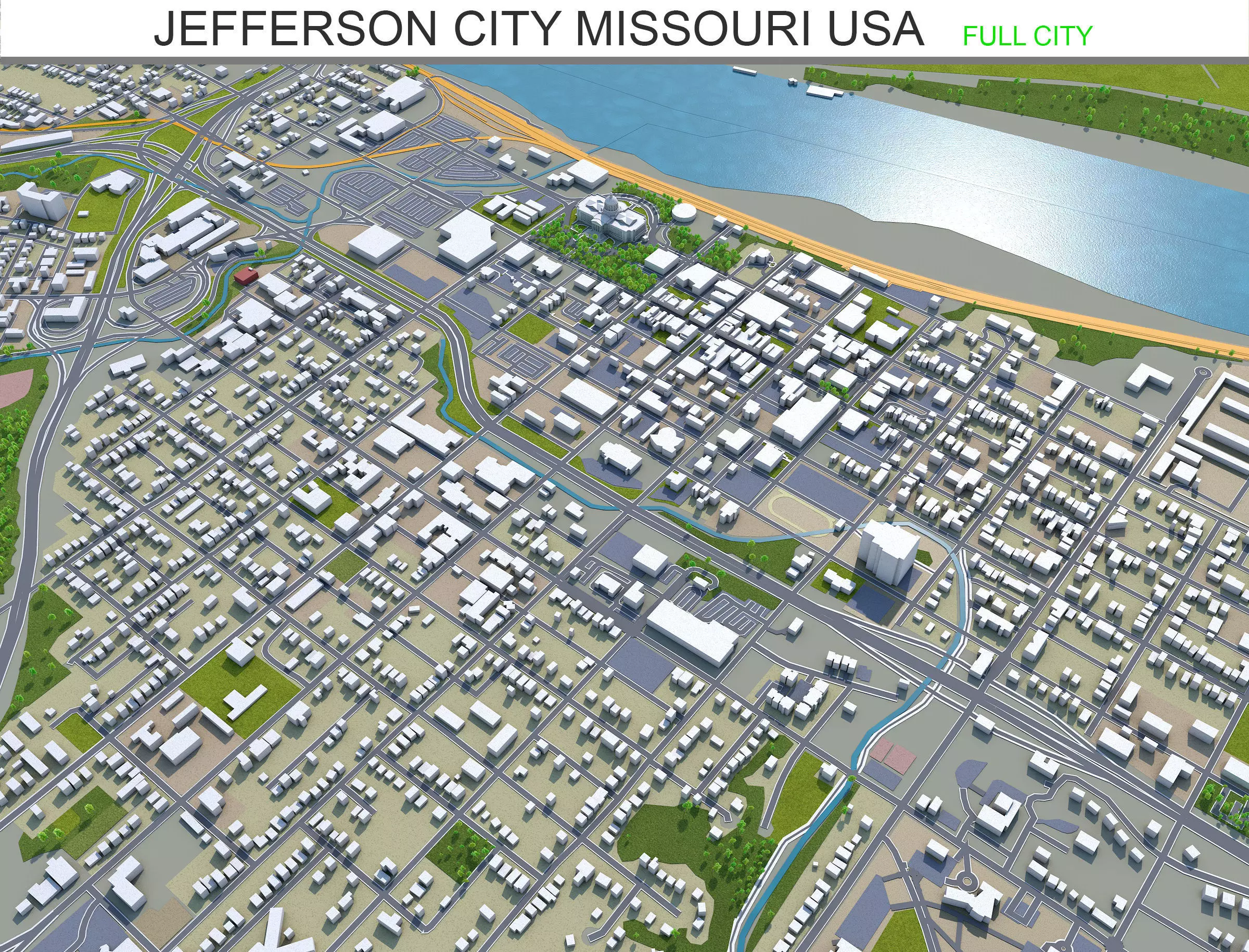 Jefferson City Missouri USA 30km Low-poly 3D model