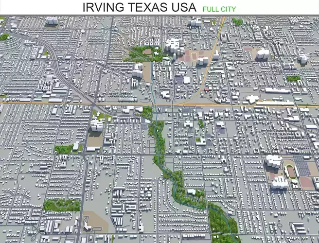 Irving Texas USA 30km Low-poly 3D model