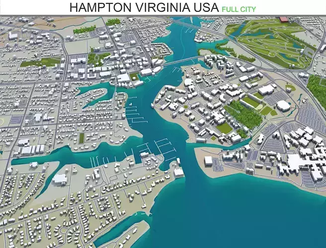 Hampton Virginia USA 30km Low-poly 3D model