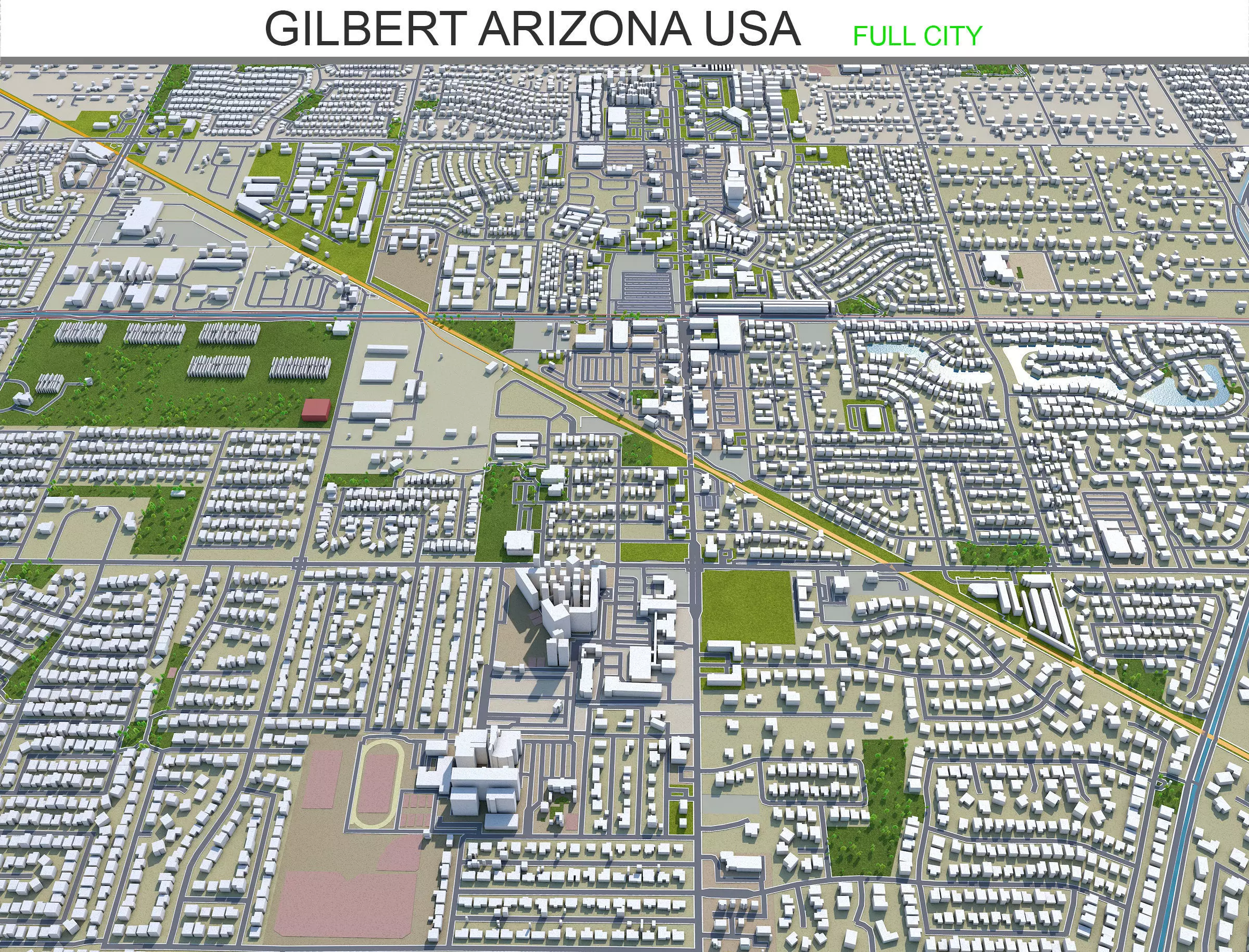 Gilbert Arizona USA 40km Low-poly 3D model