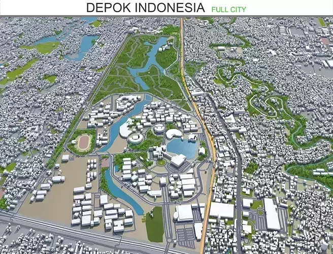 Depok Indonesia 30km Low-poly 3D model
