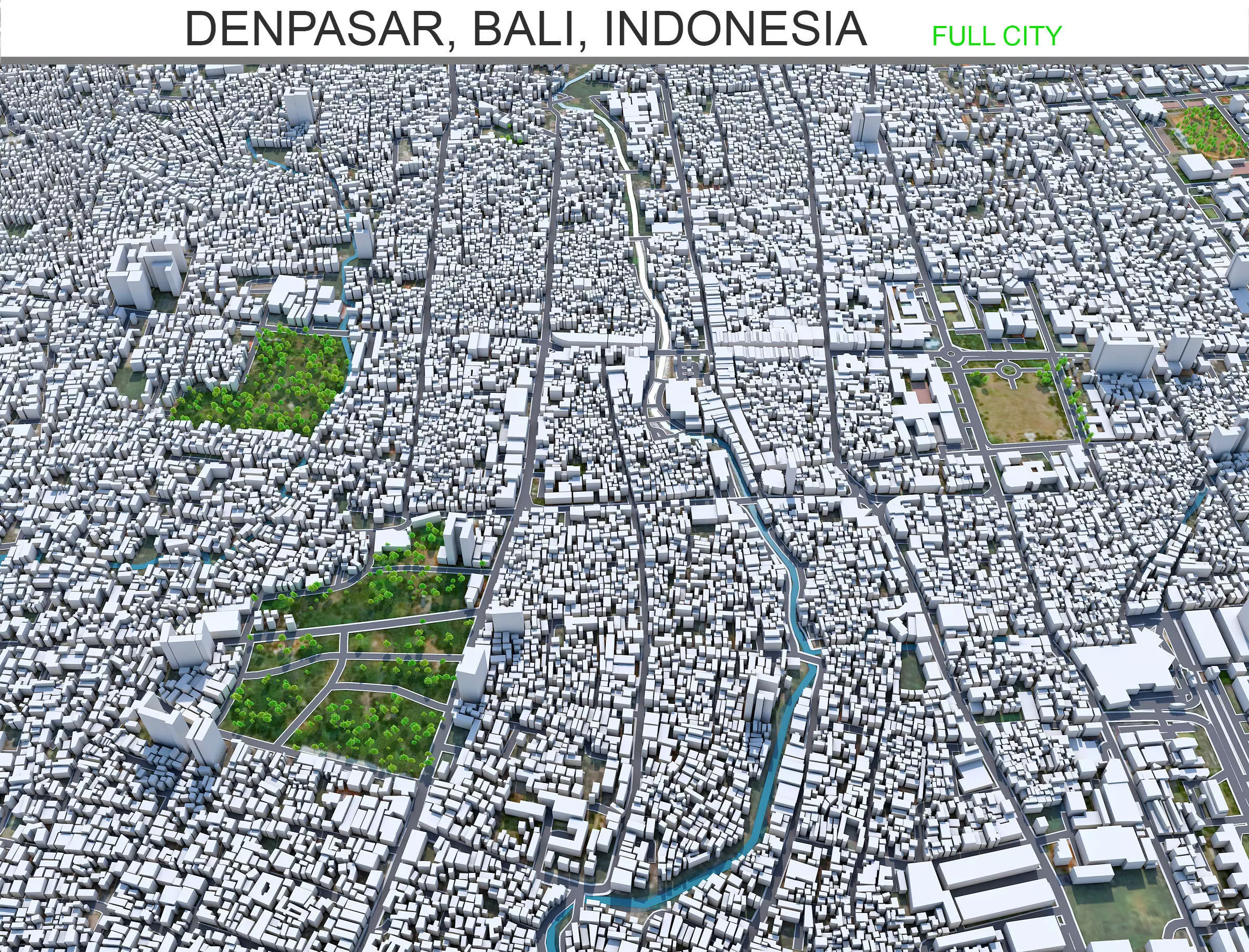 Denpasar Bali Indonesia 30km Low-poly 3D model