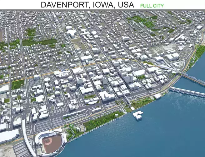 Davenport City Iowa USA Low-poly 3D model