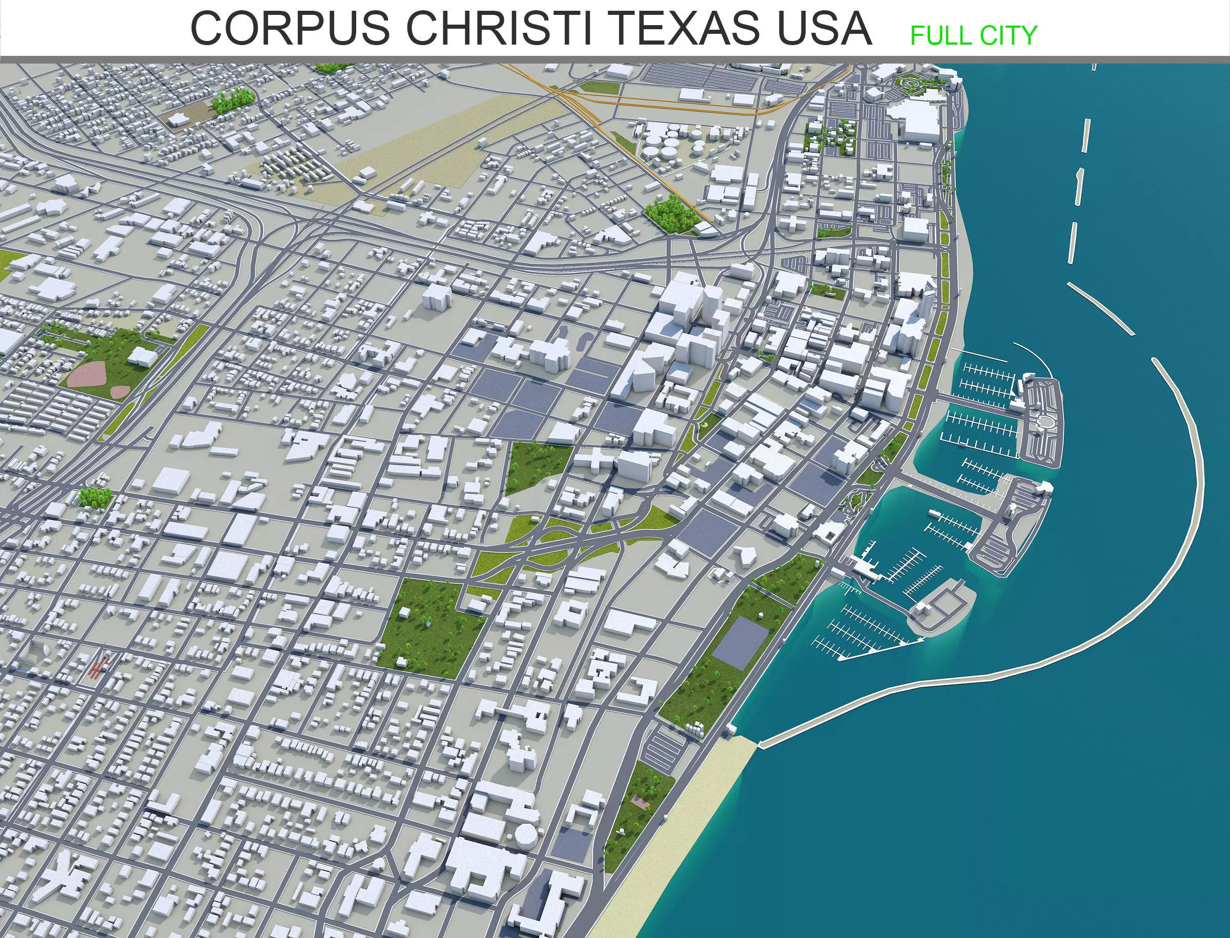 Corpus Christi Texas USA 80km Low-poly 3D model