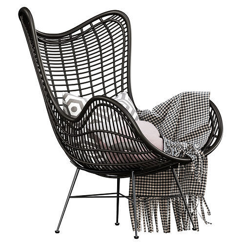 HK Living Natural rattan egg chair 3D model 6