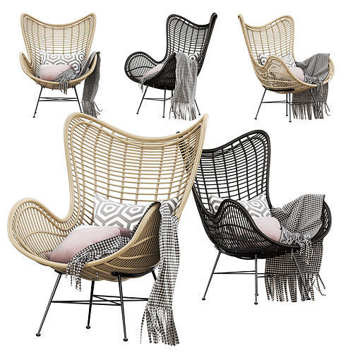 HK Living Natural rattan egg chair 3D model 2