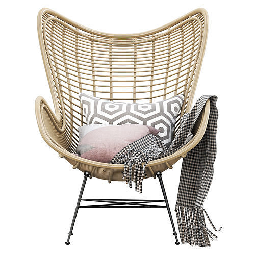 HK Living Natural rattan egg chair 3D model 4