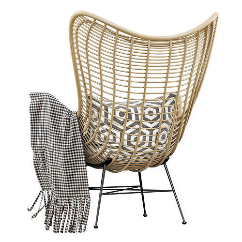 HK Living Natural rattan egg chair 3D model 5