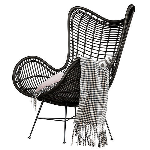 HK Living Natural rattan egg chair 3D model 7