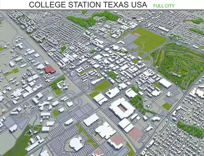 College Station Texas USA 30km Low-poly 3D model