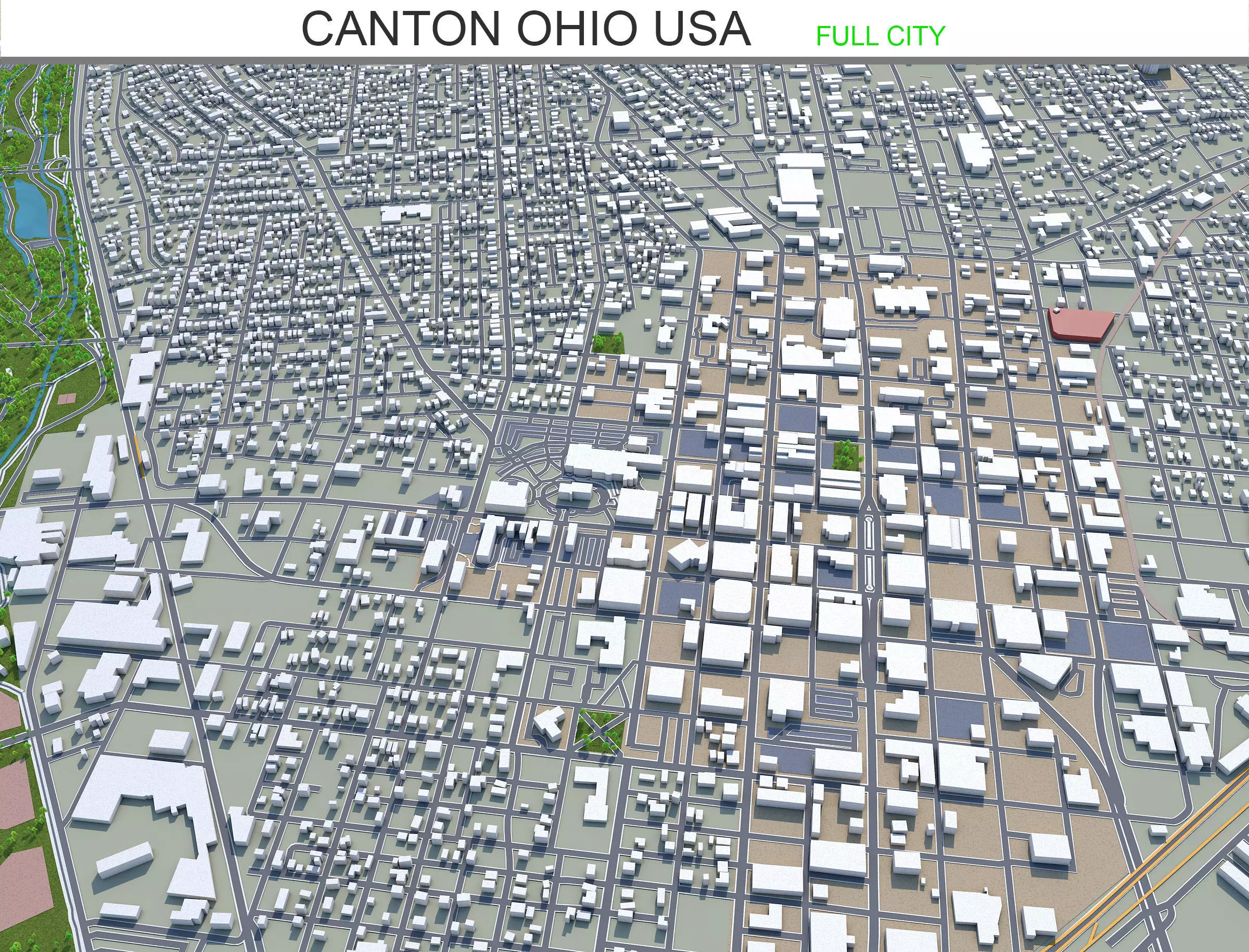 Canton Ohio USA 30km Low-poly 3D model