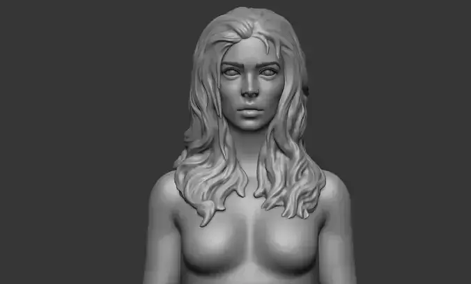 Female Bust with Hair 3D model