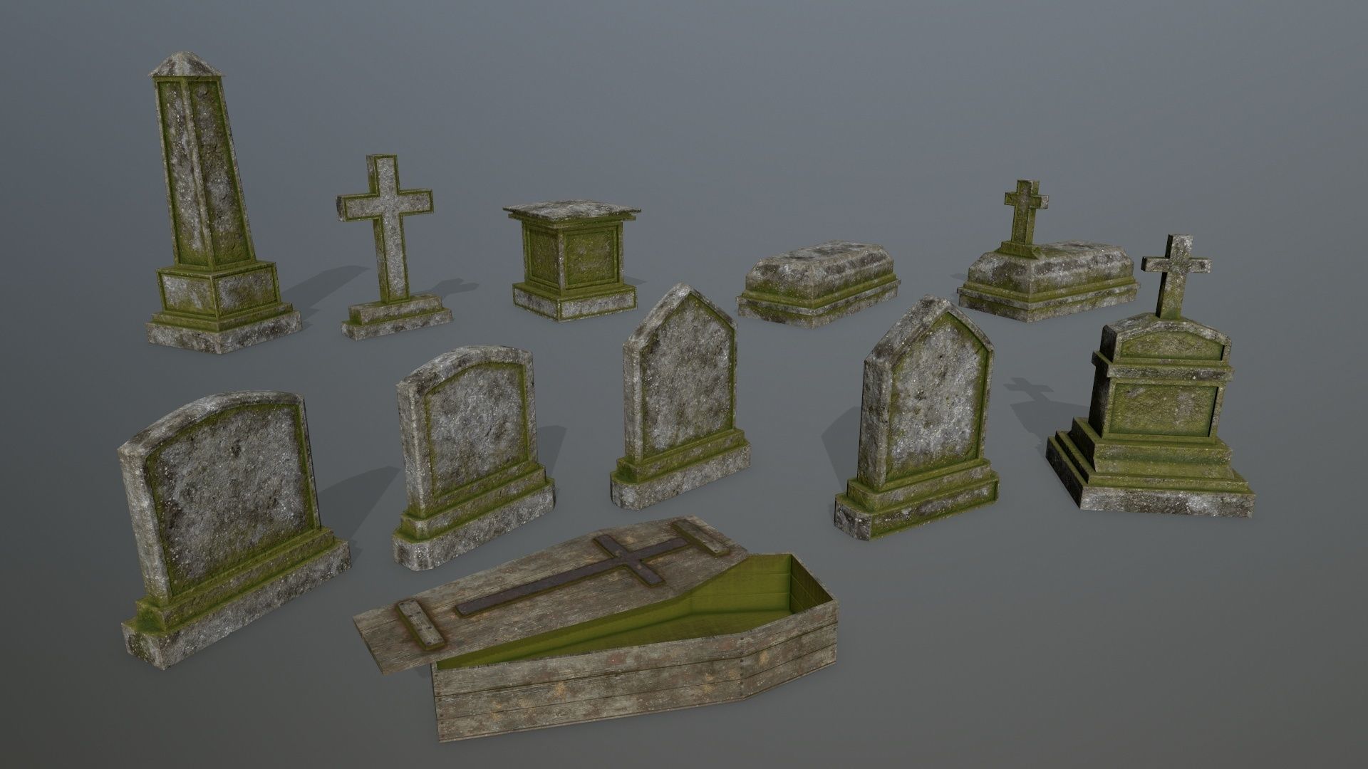 Tombstone Set stone column Low-poly 3D model_1