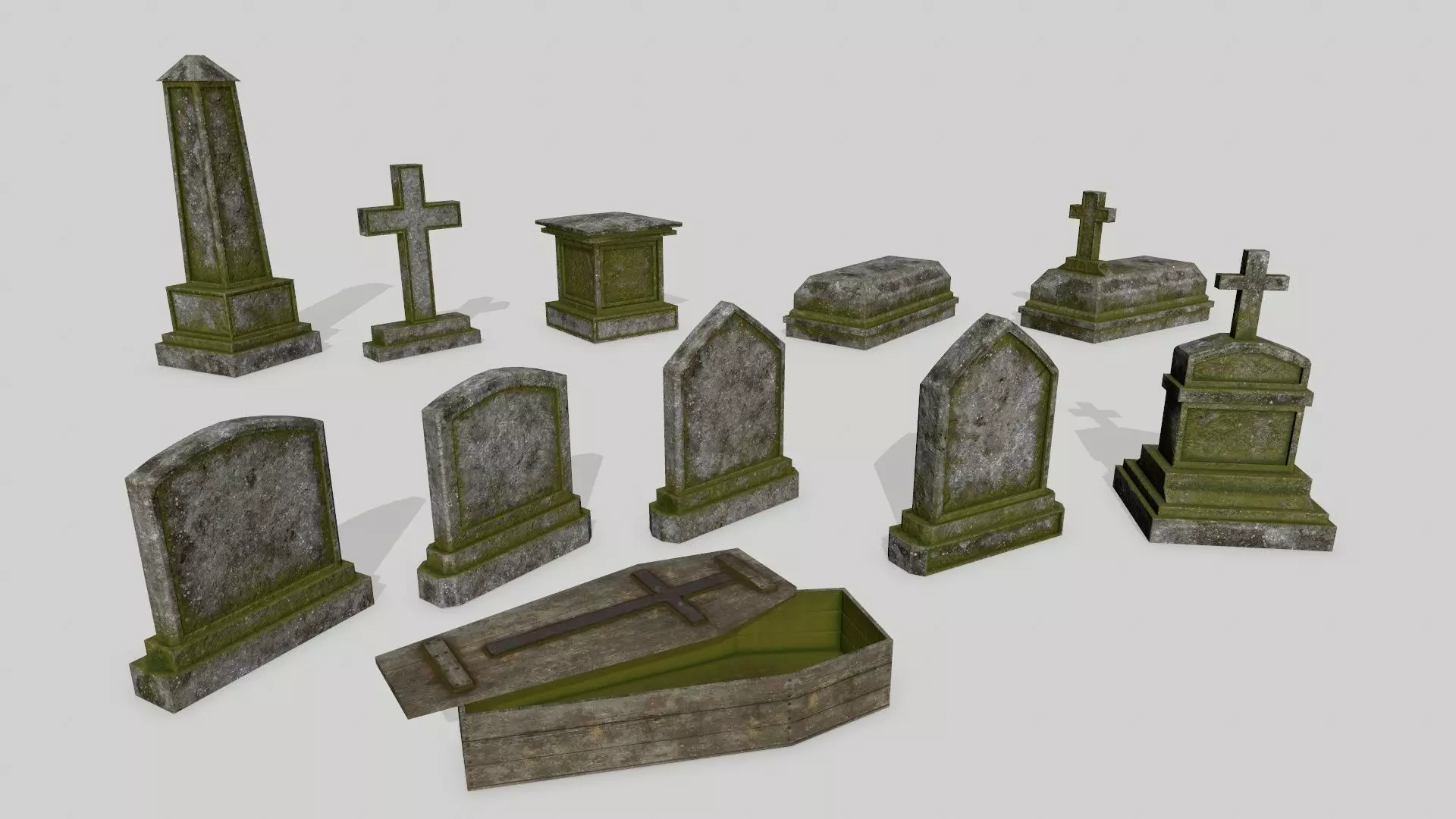 Tombstone Set stone column Low-poly 3D model_0