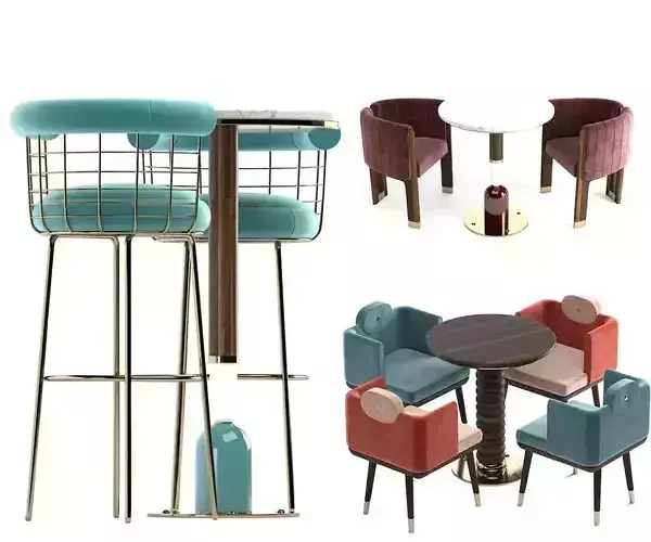 Mezzo Collection Chair and Dining Table 3D model
