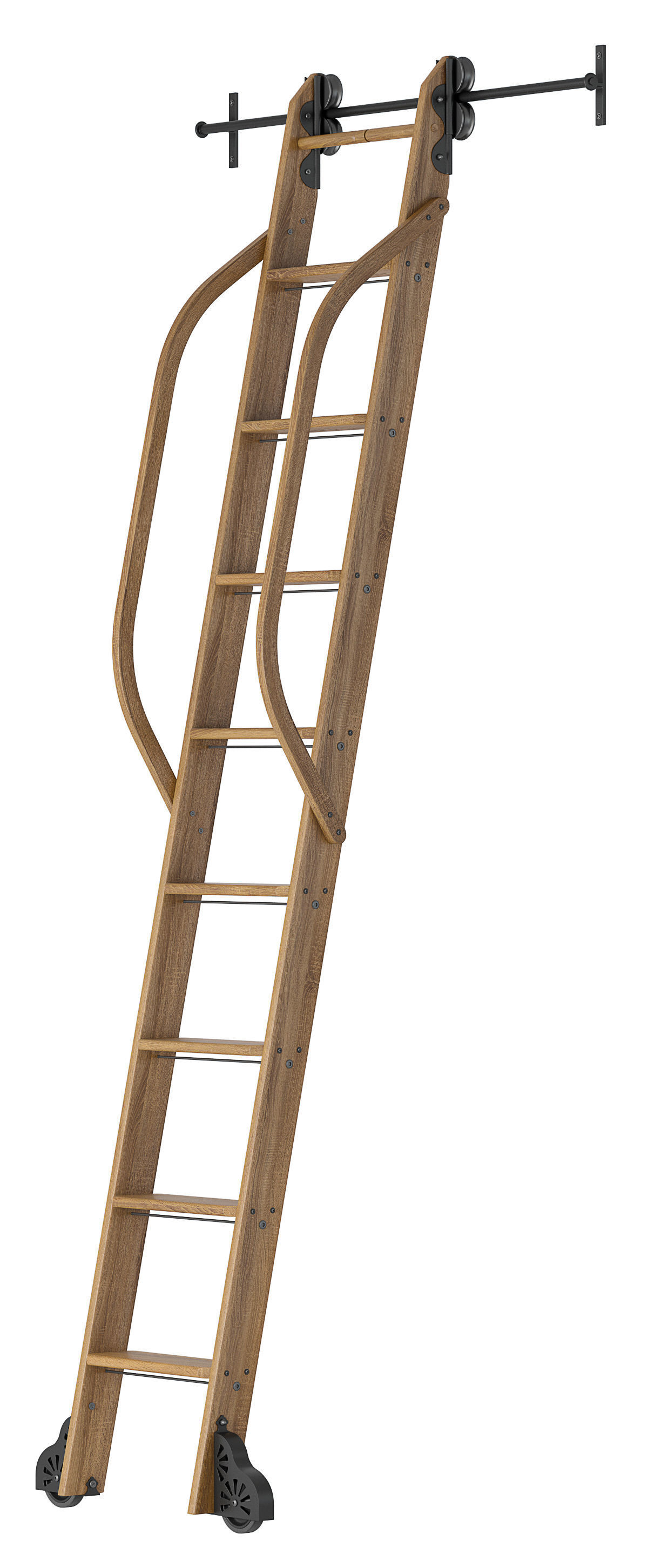 Custom Service Hardware Rolling Library Ladder Low-poly 3D model_4