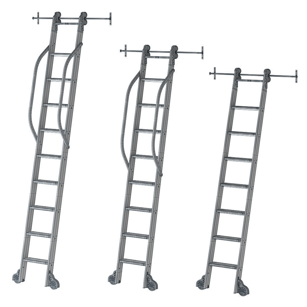 Custom Service Hardware Rolling Library Ladder Low-poly 3D model_3
