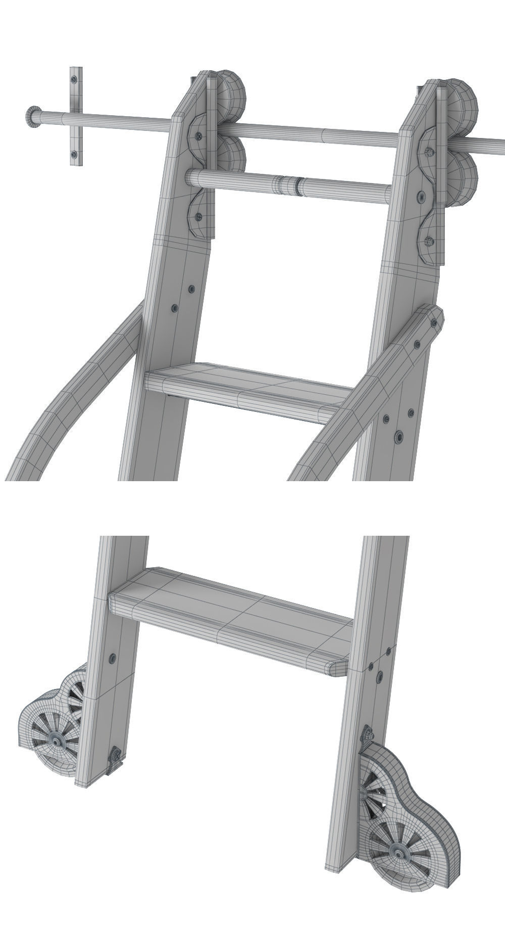 Custom Service Hardware Rolling Library Ladder Low-poly 3D model_6