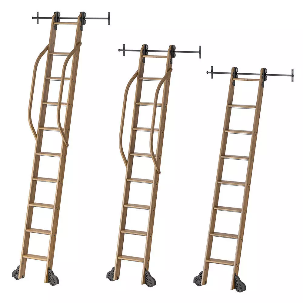 Custom Service Hardware Rolling Library Ladder Low-poly 3D model_0