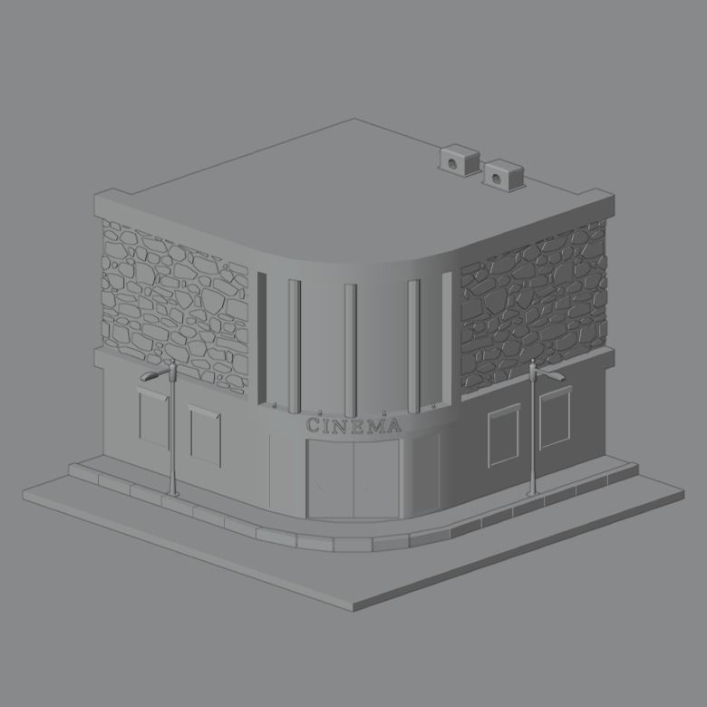 Cinema movie theater building Low-poly 3D model_1