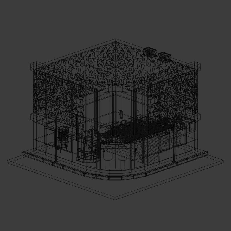 Cinema movie theater building Low-poly 3D model_2