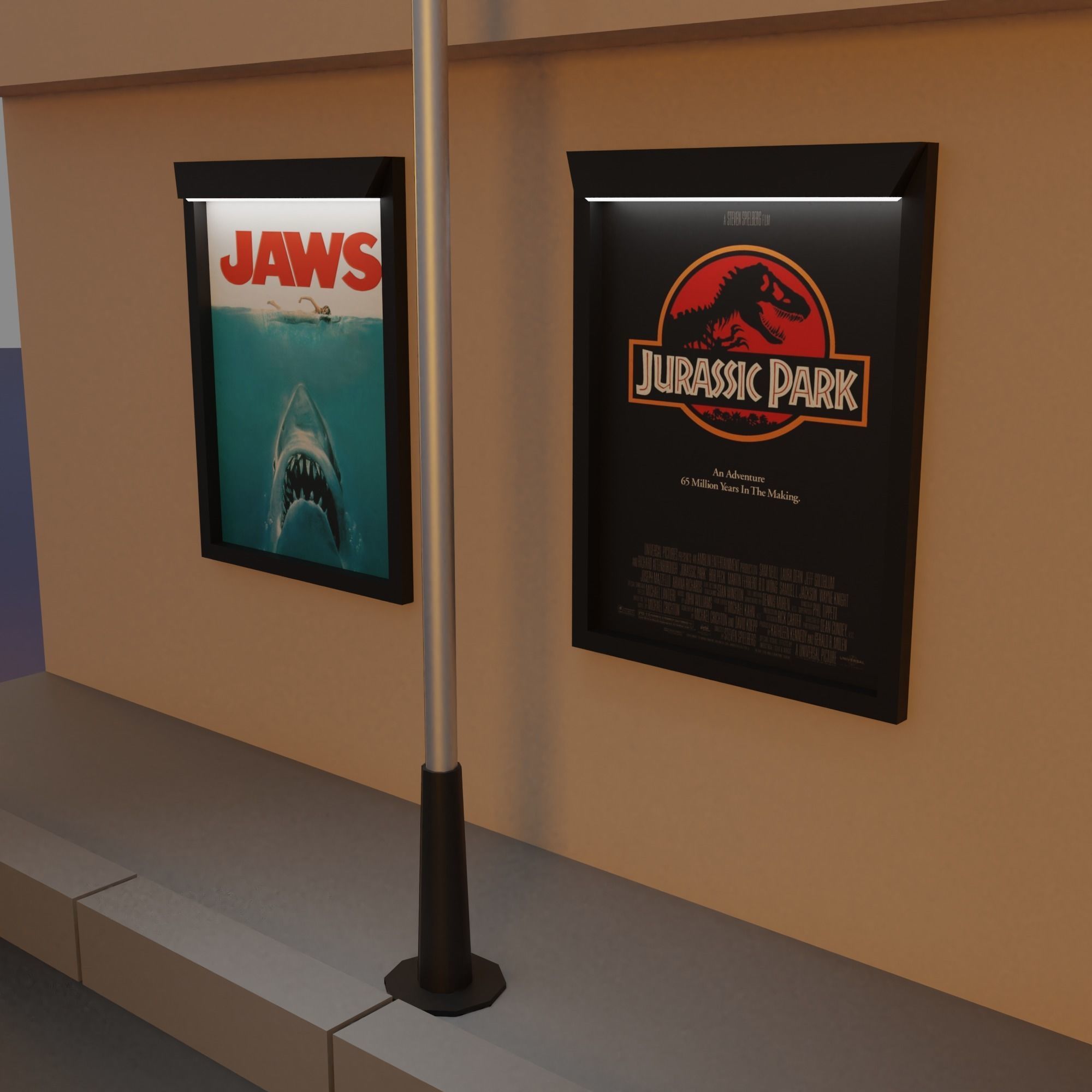 Cinema movie theater building Low-poly 3D model_3