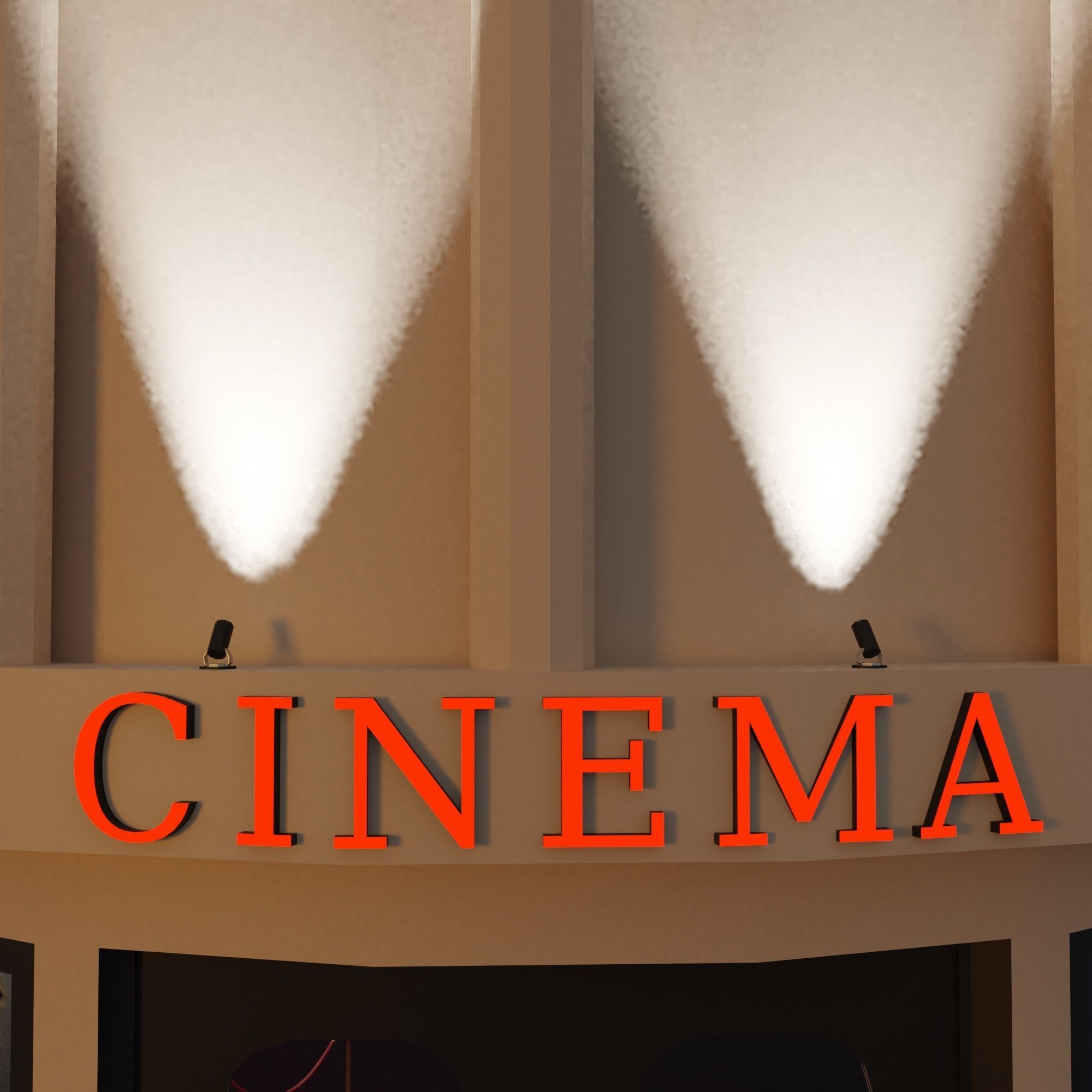 Cinema movie theater building Low-poly 3D model_6