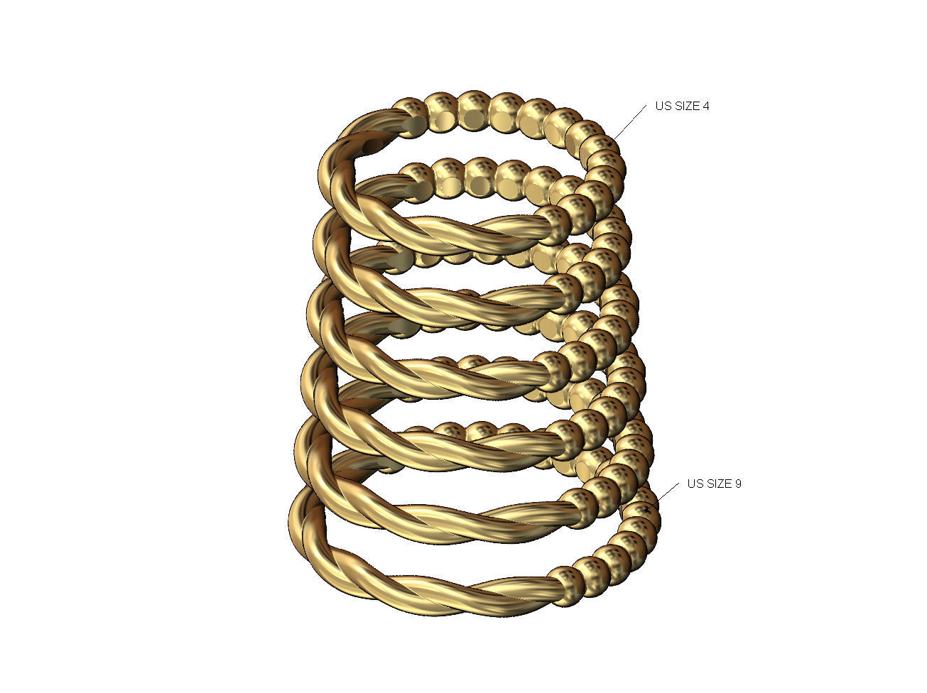 Half bead half twisted wire stacker bands US size 4to9 3D print model_2