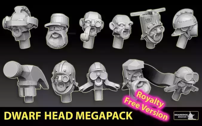 Dwarf Head Megapack Royalty Free Version 3D print model