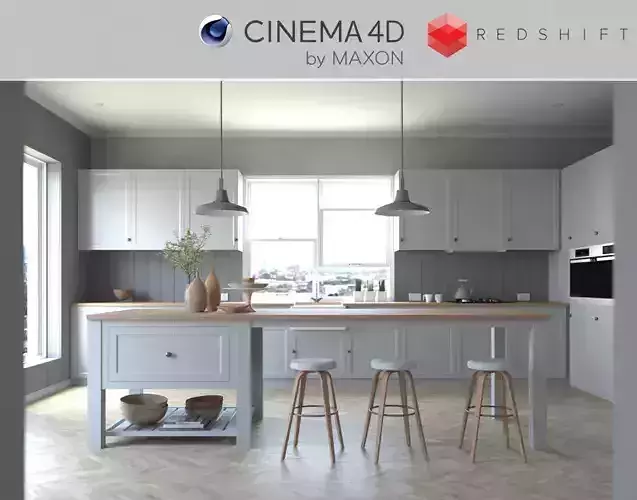 Redshift - C4D Scene files - French Country Kitchen Interior 3D model