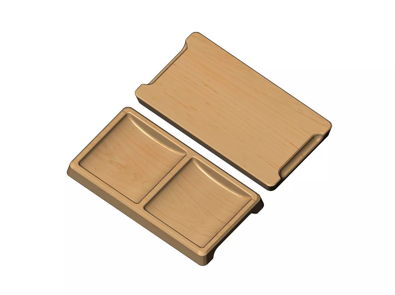 Rectangular 2 pockets serving tray relief 3D print model_0