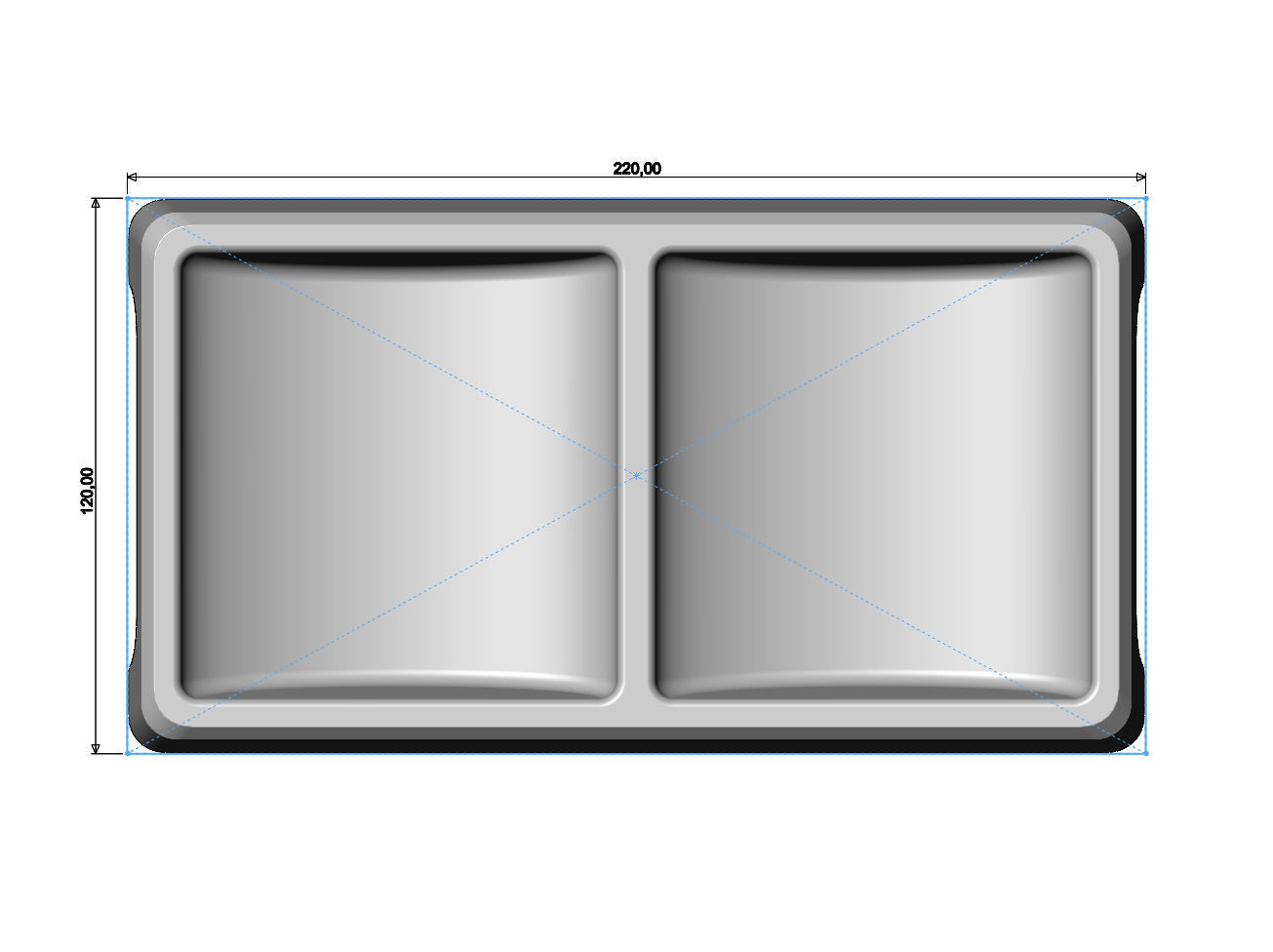 Rectangular 2 pockets serving tray relief 3D print model_5