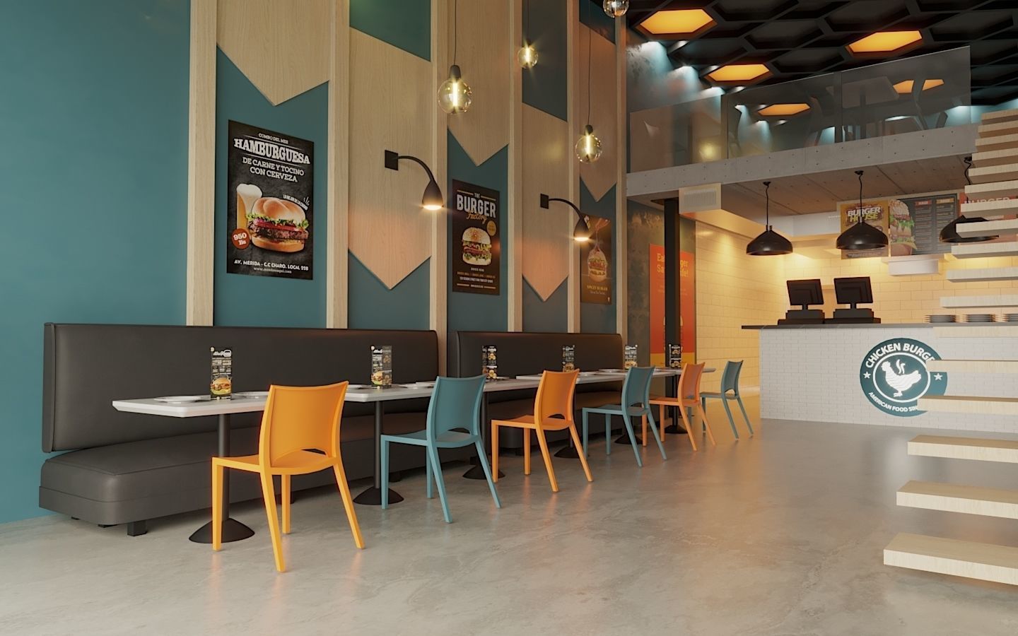 3D Burger Restaurant interior design 3D model_1