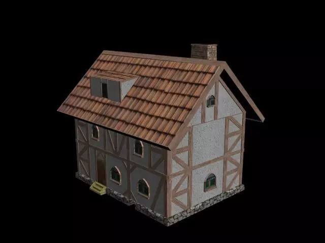 Fachwerk house Low-poly 3D model_0