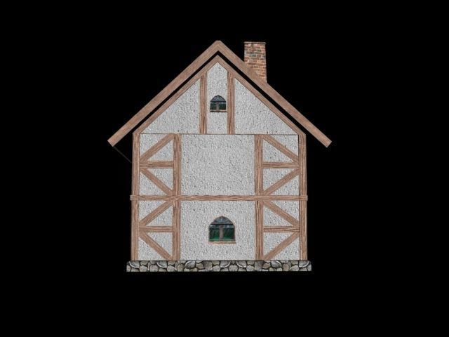 Fachwerk house Low-poly 3D model_1