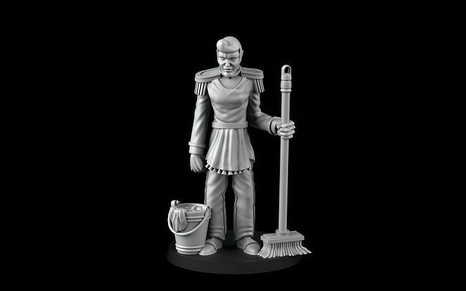 Prince figure holding broom and bucket 3D print model