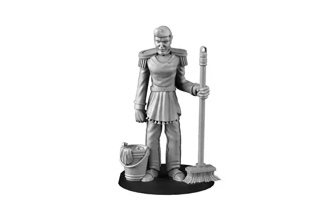Prince figure holding broom and bucket 3D print model