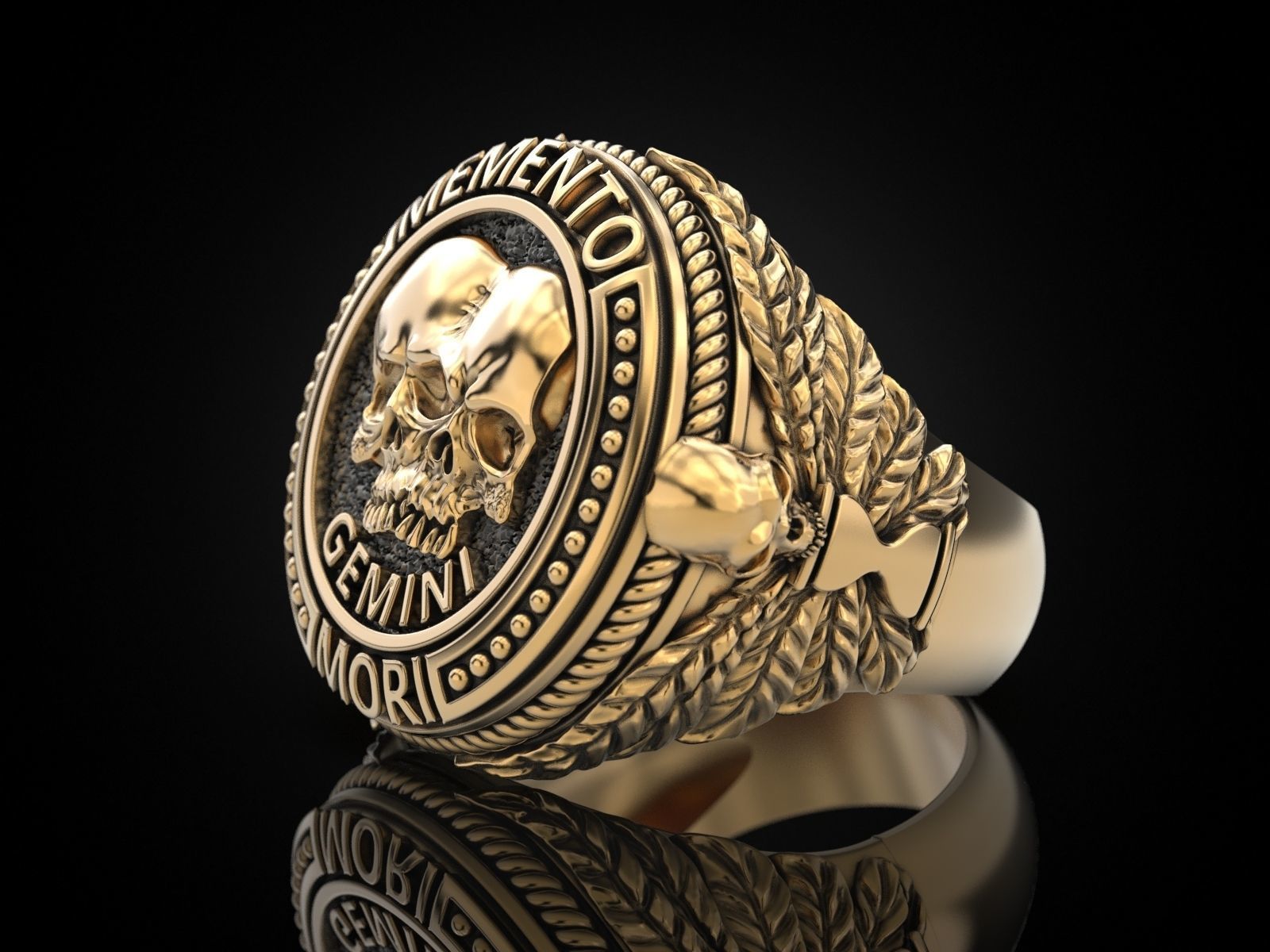 Zodiac skull ring Gemini 3D print model_8