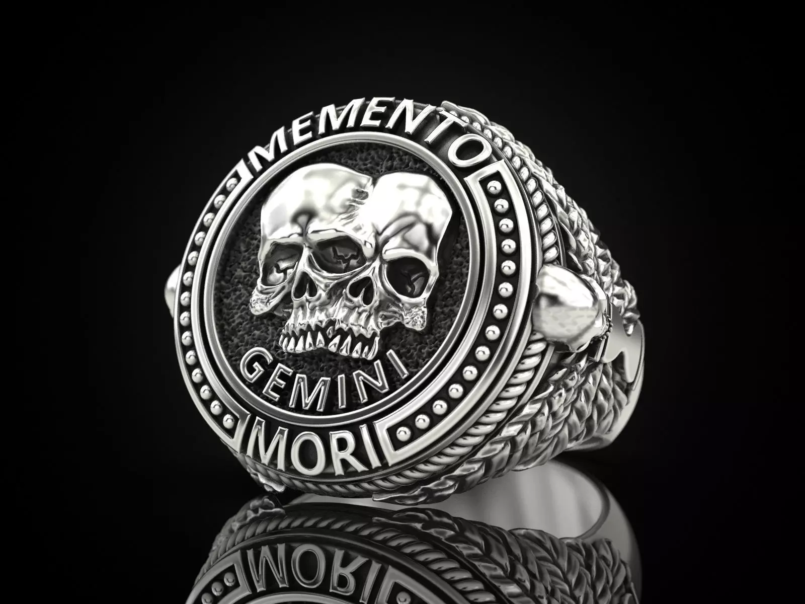 Zodiac skull ring Gemini 3D print model_0