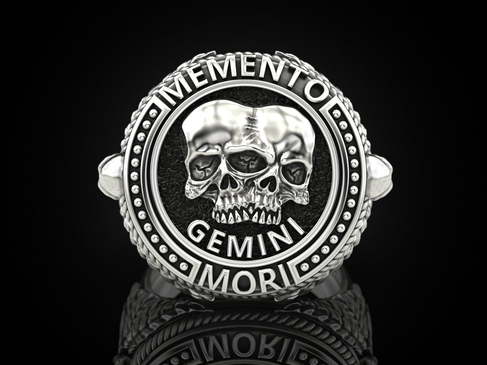 Zodiac skull ring Gemini 3D print model_2