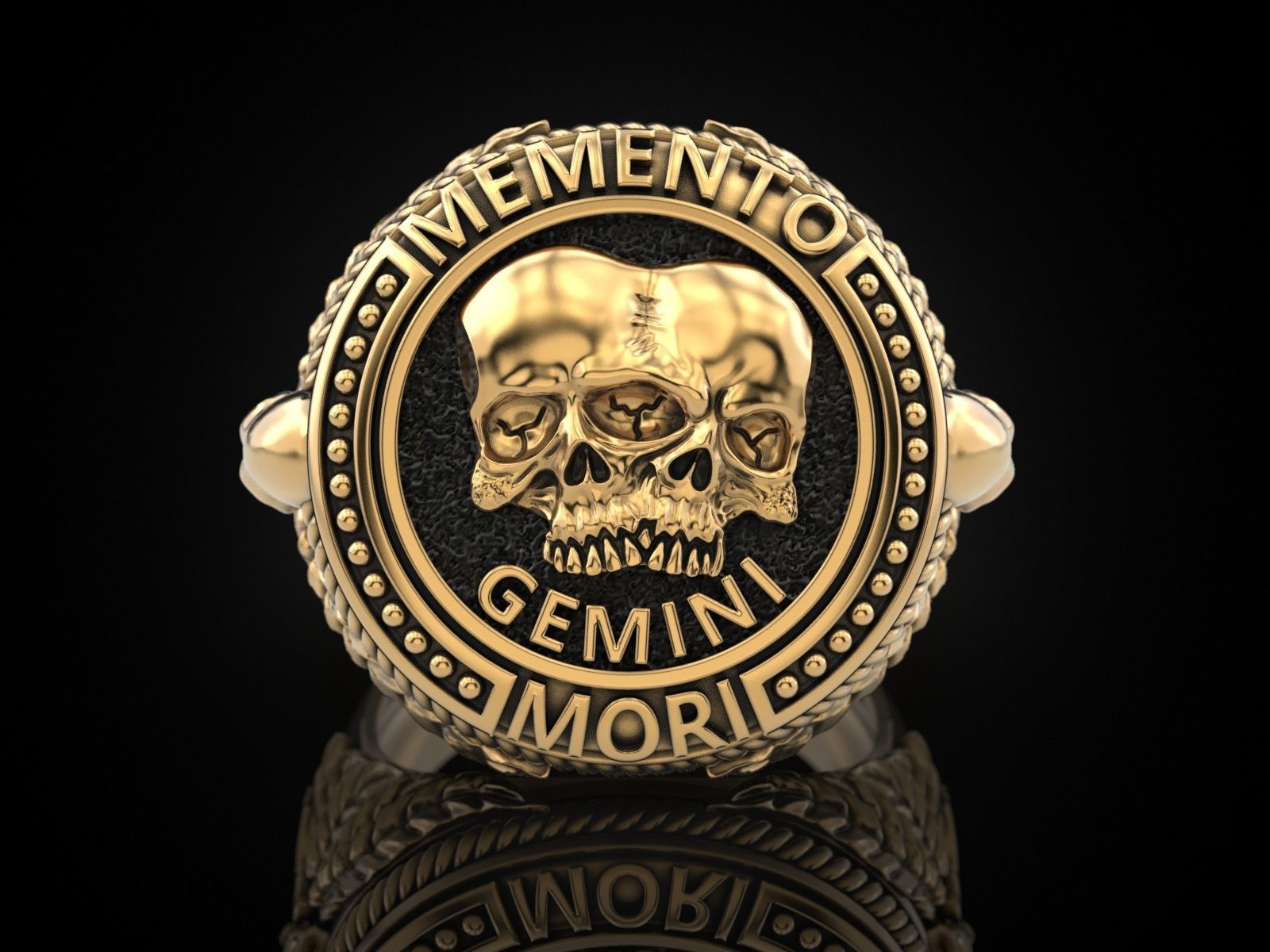 Zodiac skull ring Gemini 3D print model_7