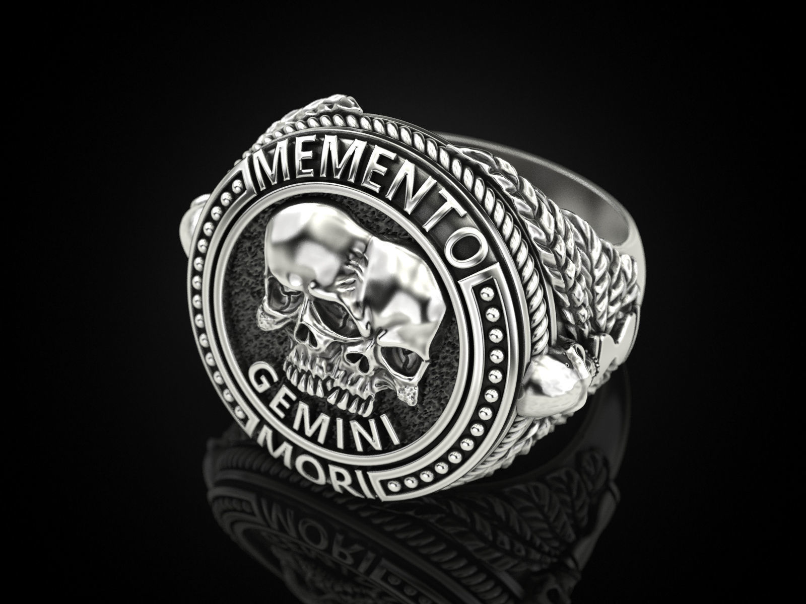 Zodiac skull ring Gemini 3D print model_4