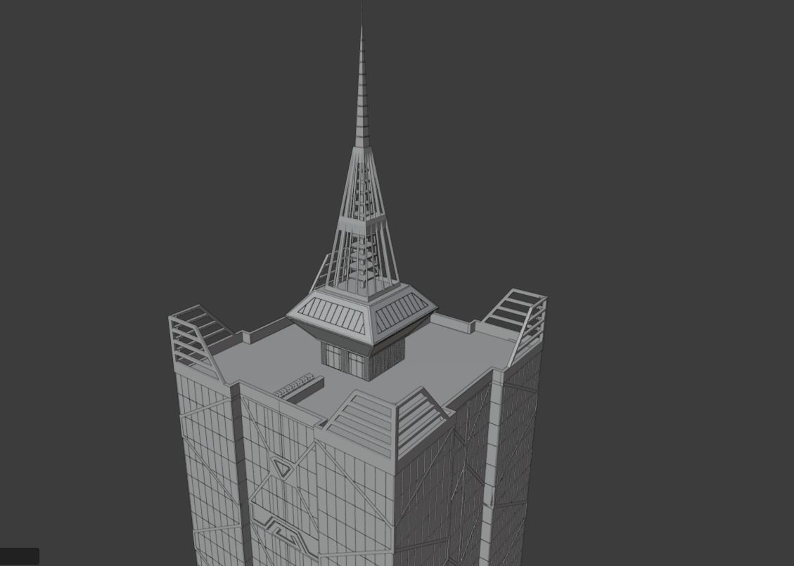 Skyscraper tall building with roof 3D model_16
