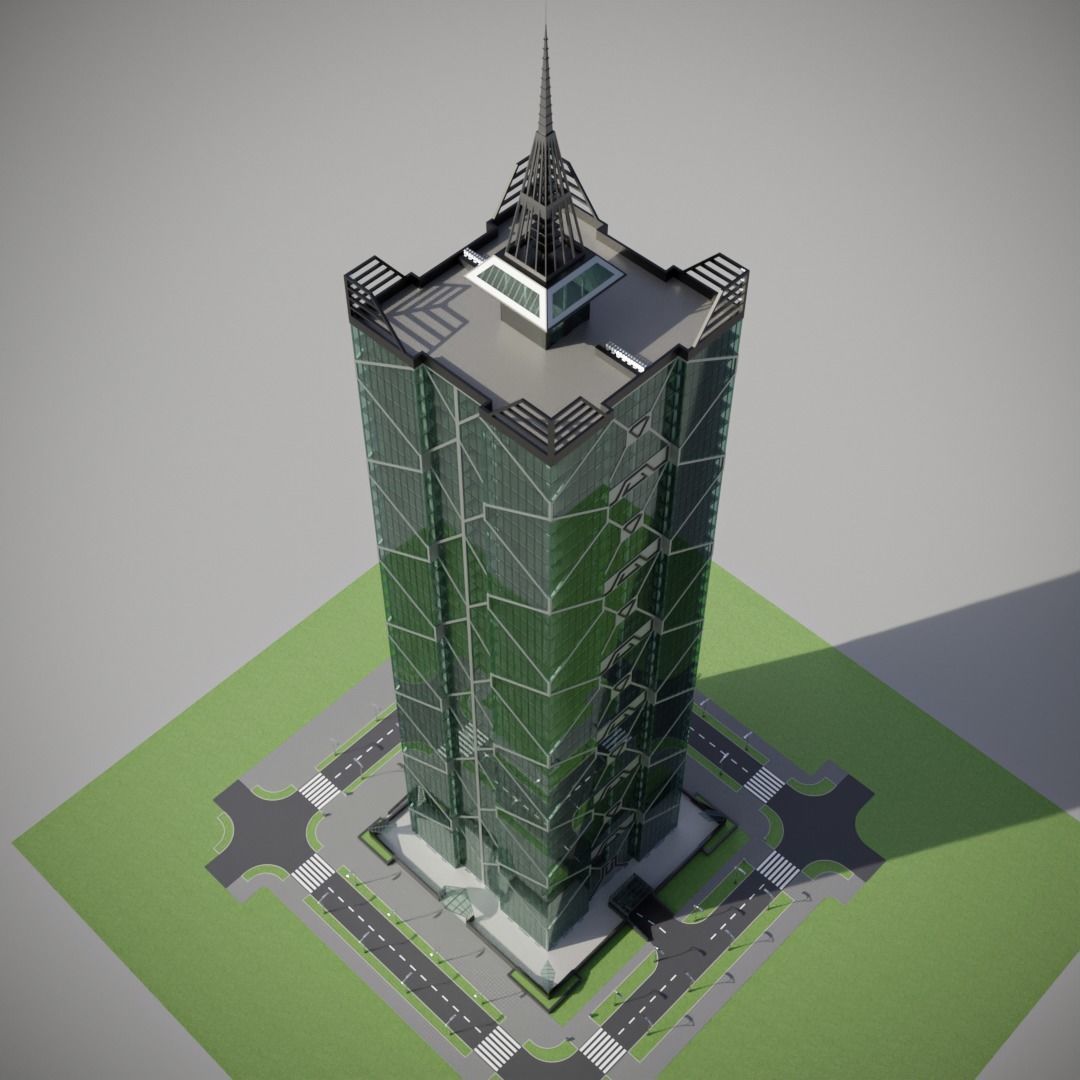 Skyscraper tall building with roof 3D model_6
