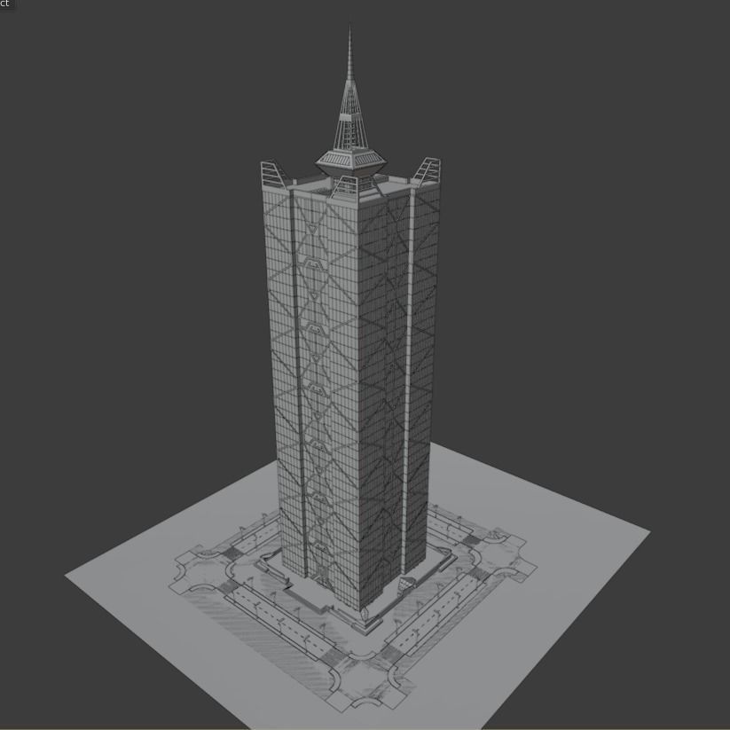 Skyscraper tall building with roof 3D model_14