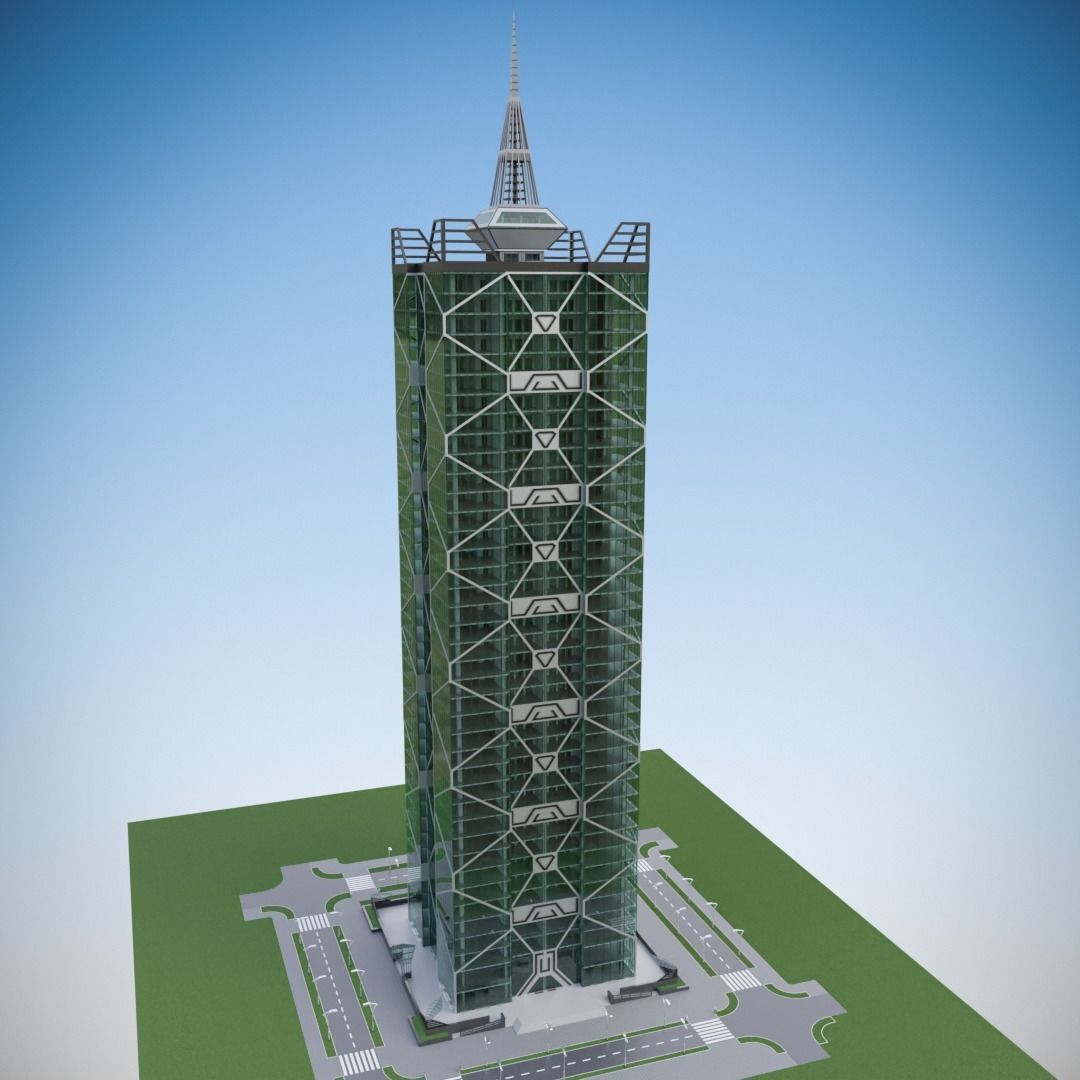 Skyscraper tall building with roof 3D model_9