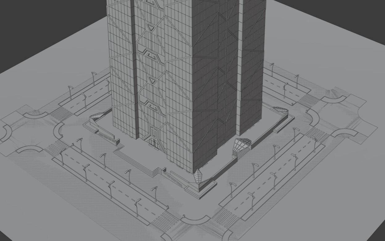 Skyscraper tall building with roof 3D model_15